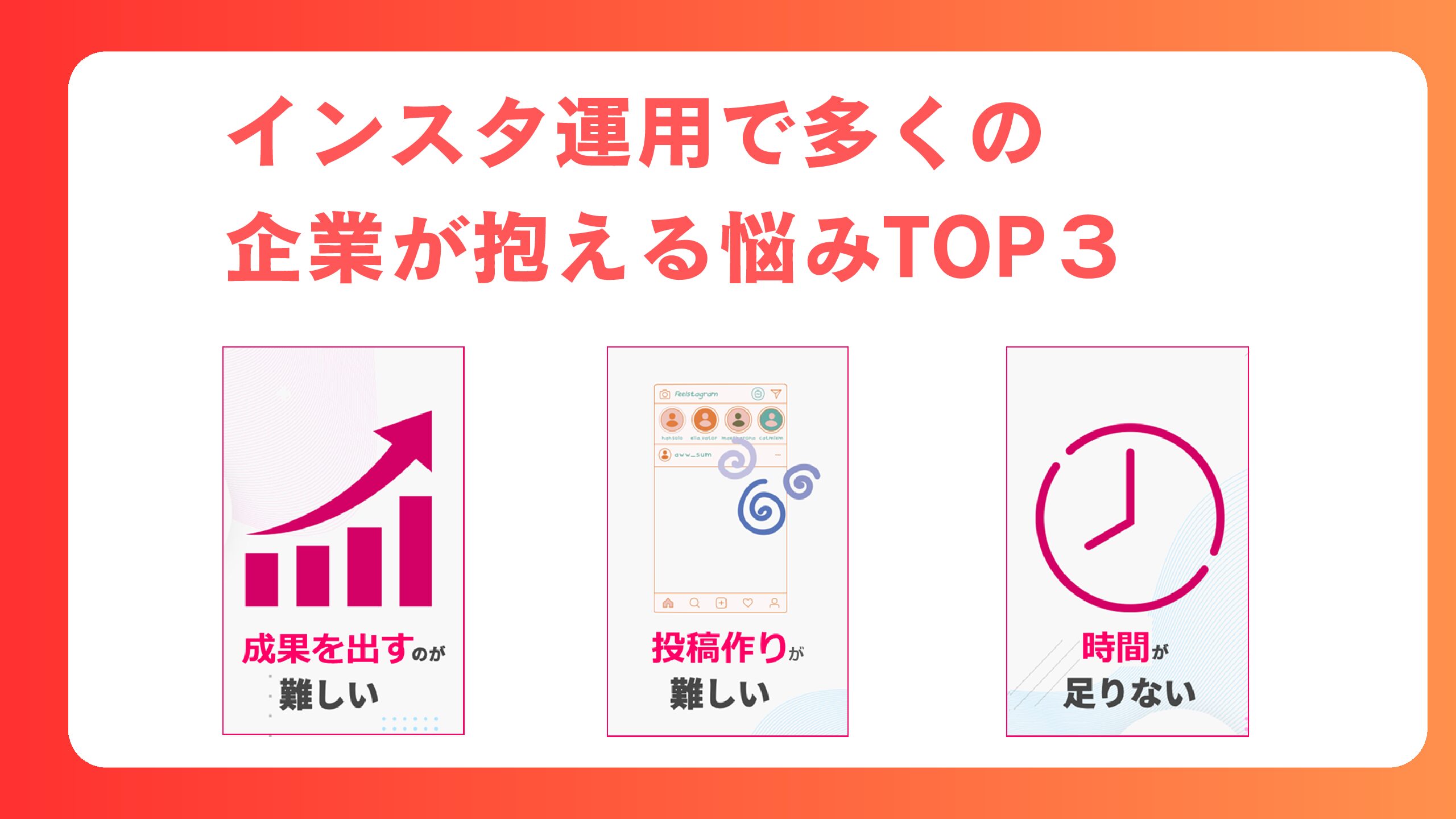 インスタ運用で多くの企業が抱える悩みＴＯＰ３